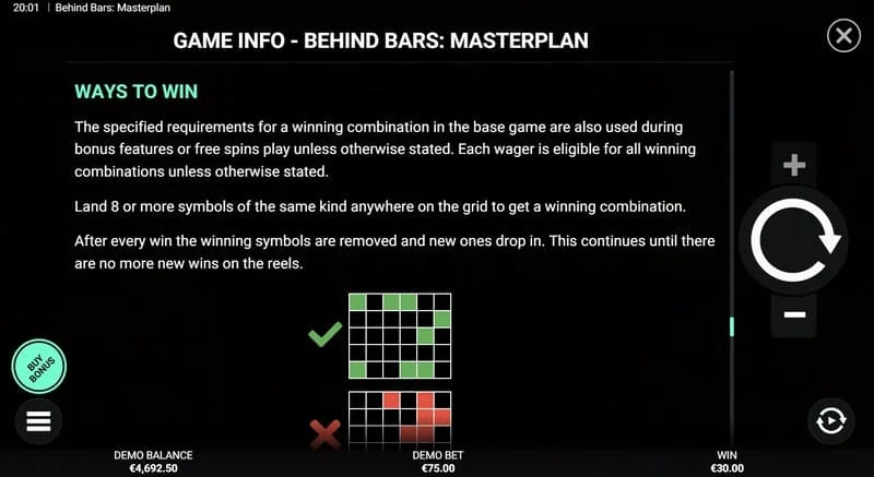 Behind Bars Masterplan – oversigt over vinderlinjer og kombinationer